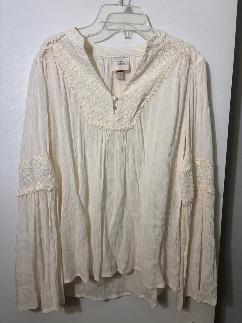 Knox rose women’s cream long sleeve peasant blouse small